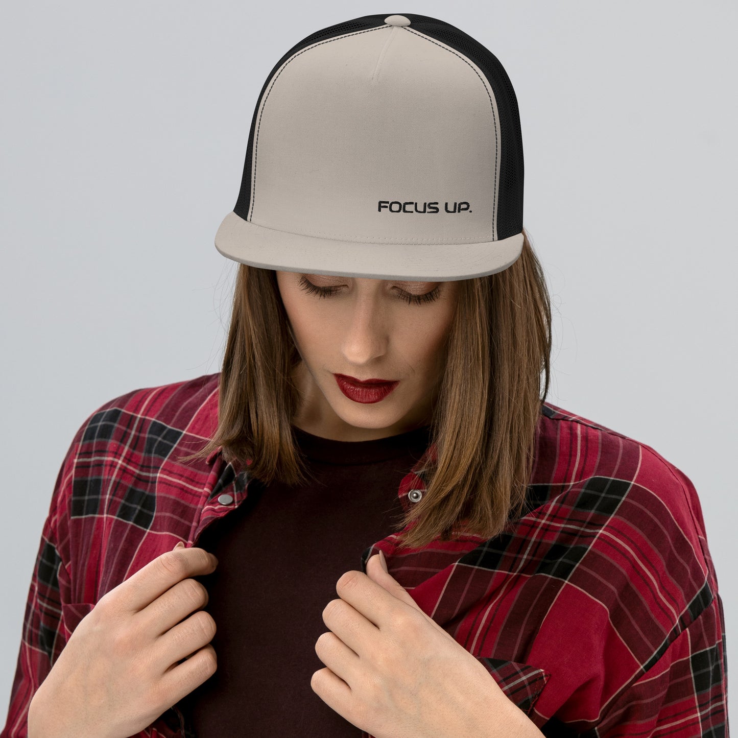FU Flat Brim Trucker Cap - black logo