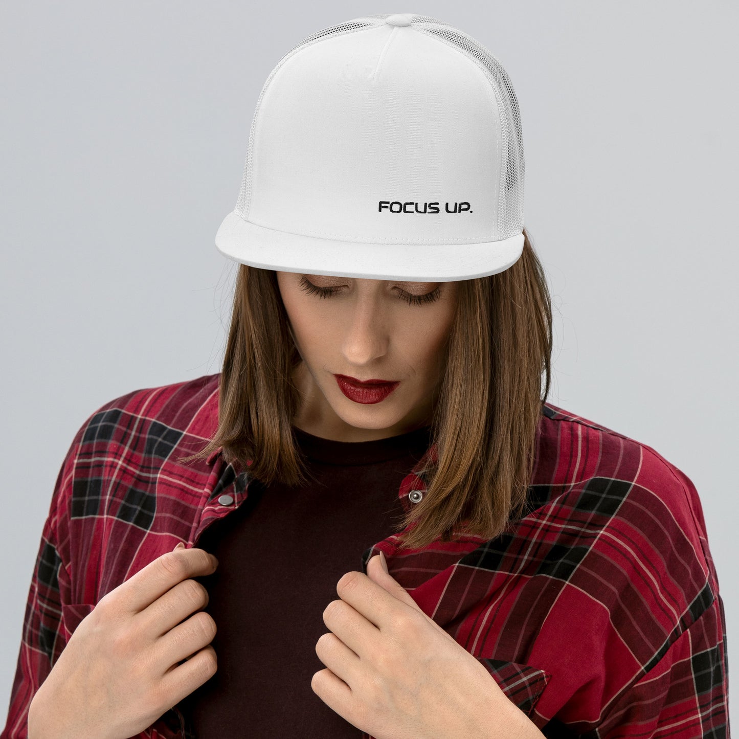 FU Flat Brim Trucker Cap - black logo
