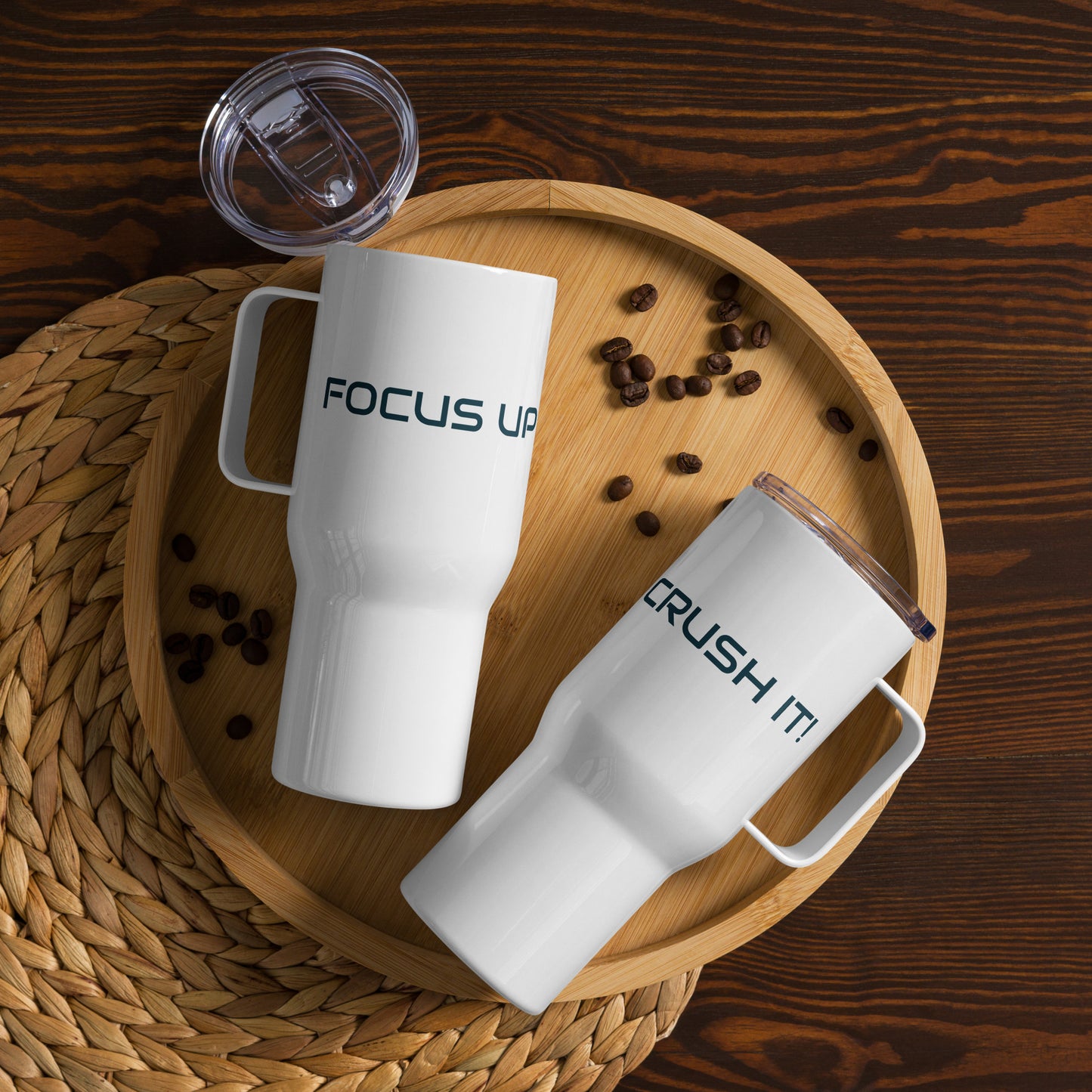 Focus Up - stainless steel travel mug with a handle