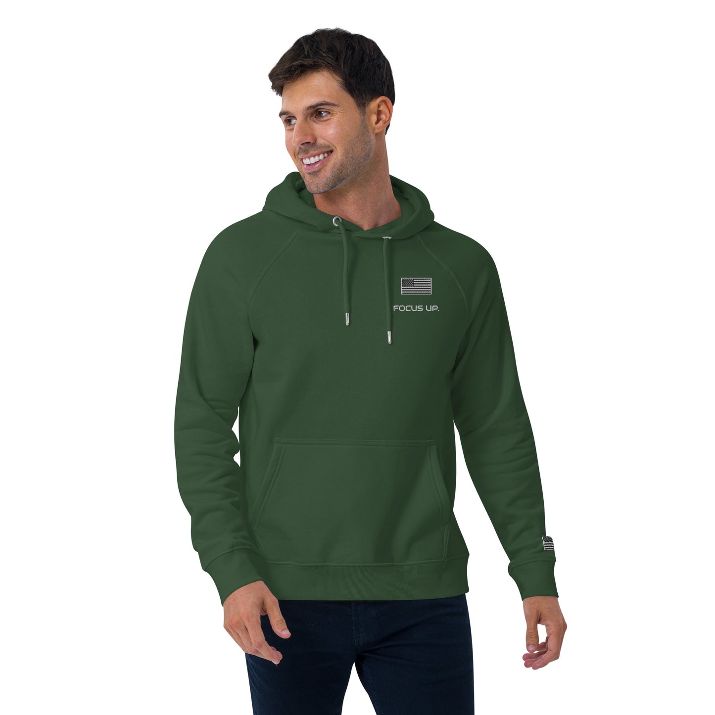 FU - Unisex eco raglan hoodie - white embroidery