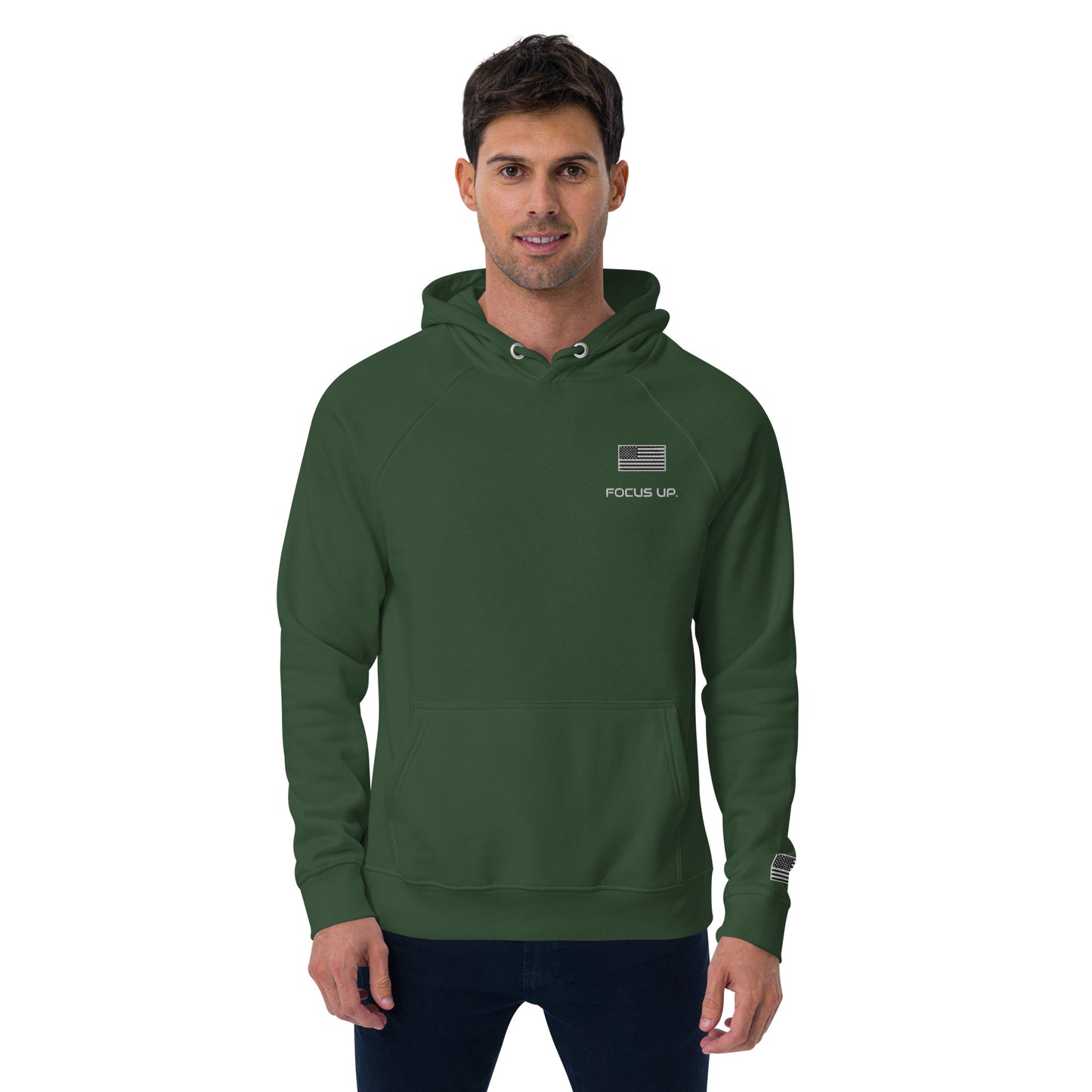 FU - Unisex eco raglan hoodie - white embroidery