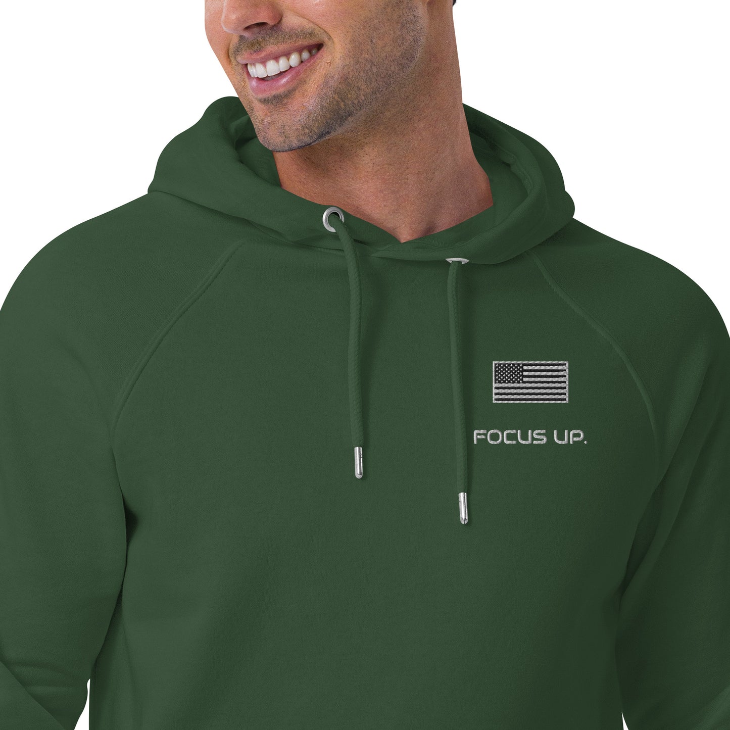 FU - Unisex eco raglan hoodie - white embroidery