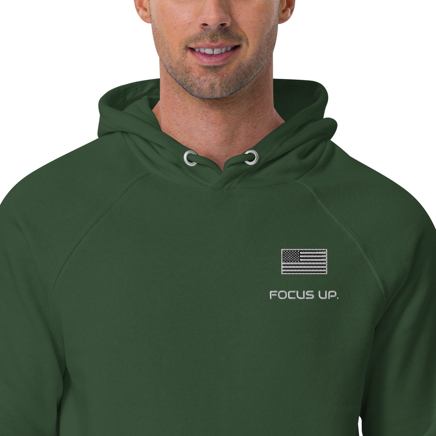 FU - Unisex eco raglan hoodie - white embroidery