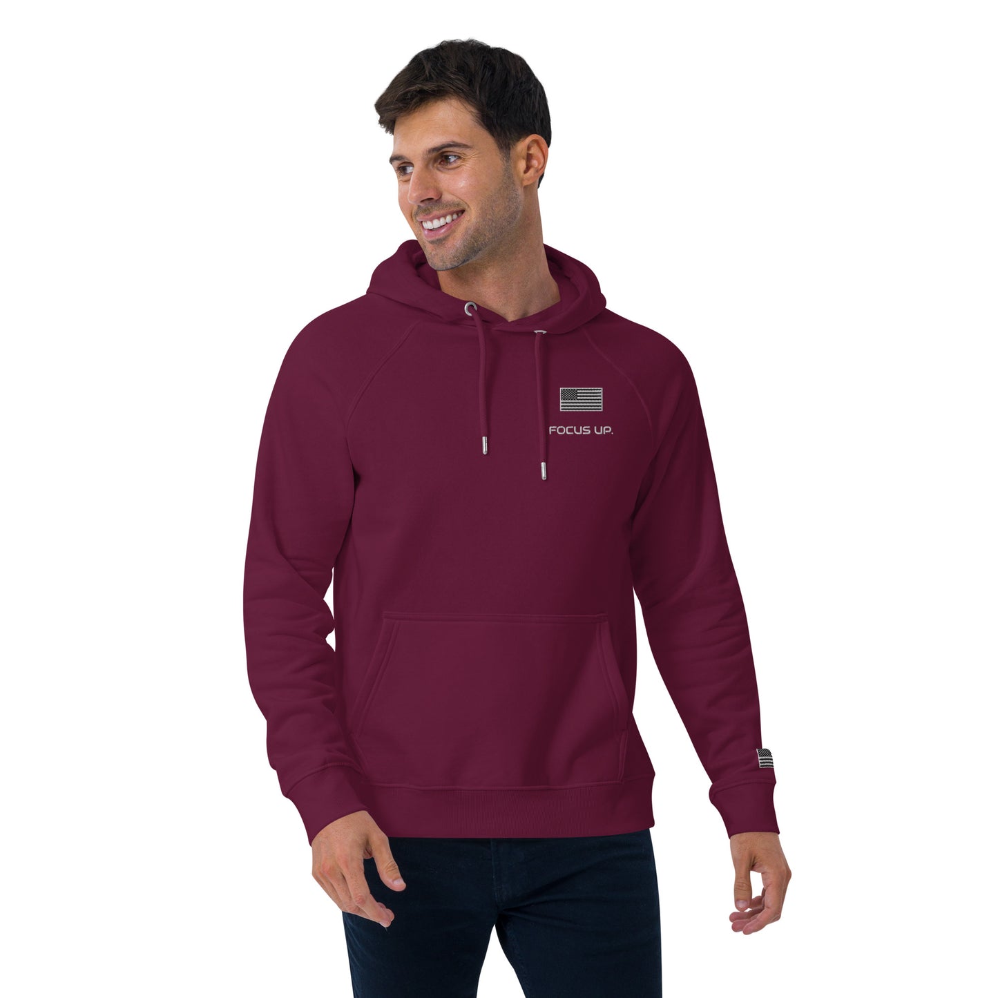 FU - Unisex eco raglan hoodie - white embroidery