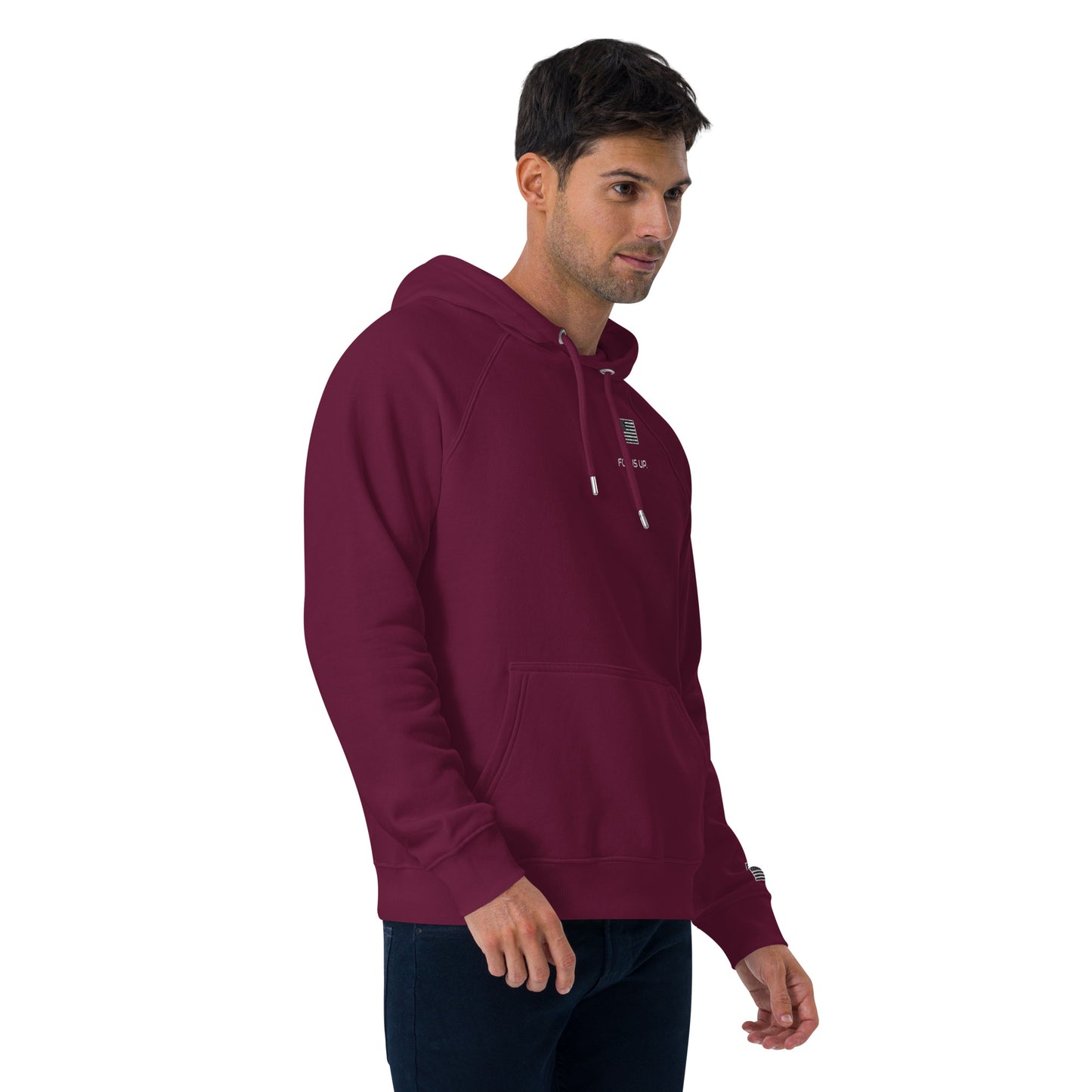 FU - Unisex eco raglan hoodie - white embroidery