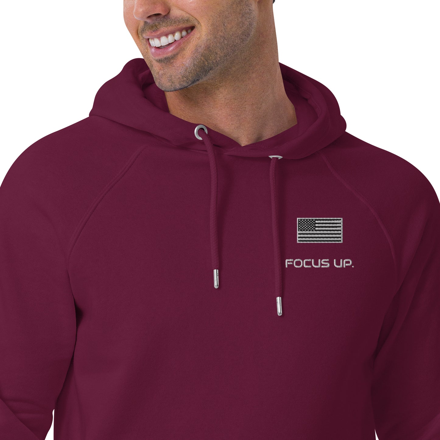 FU - Unisex eco raglan hoodie - white embroidery
