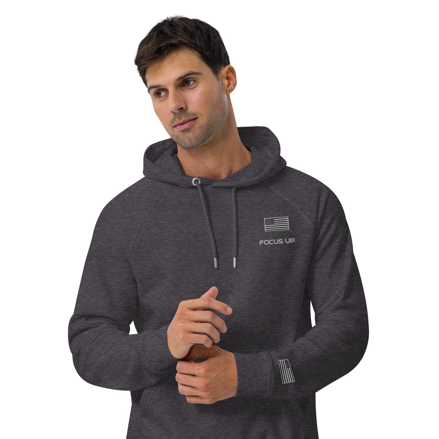 FU - Unisex eco raglan hoodie - white embroidery