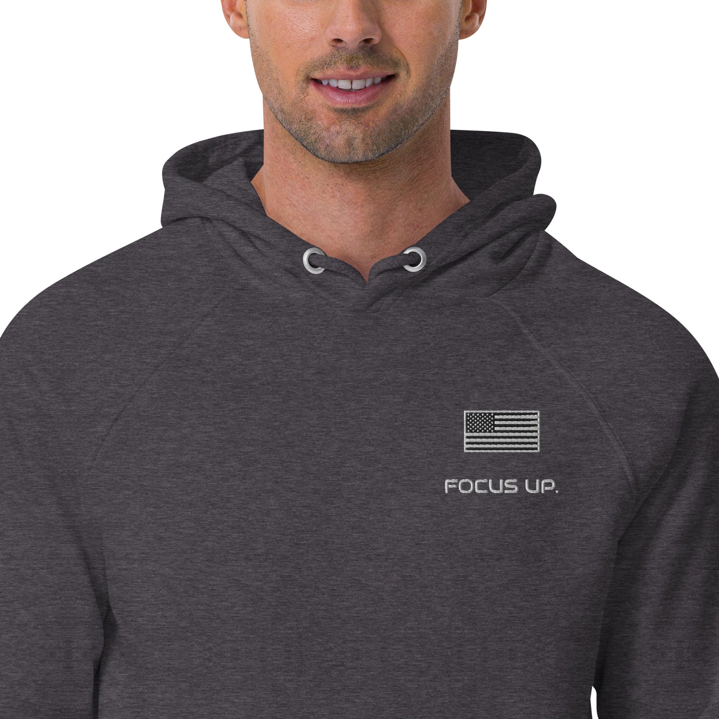 FU - Unisex eco raglan hoodie - white embroidery
