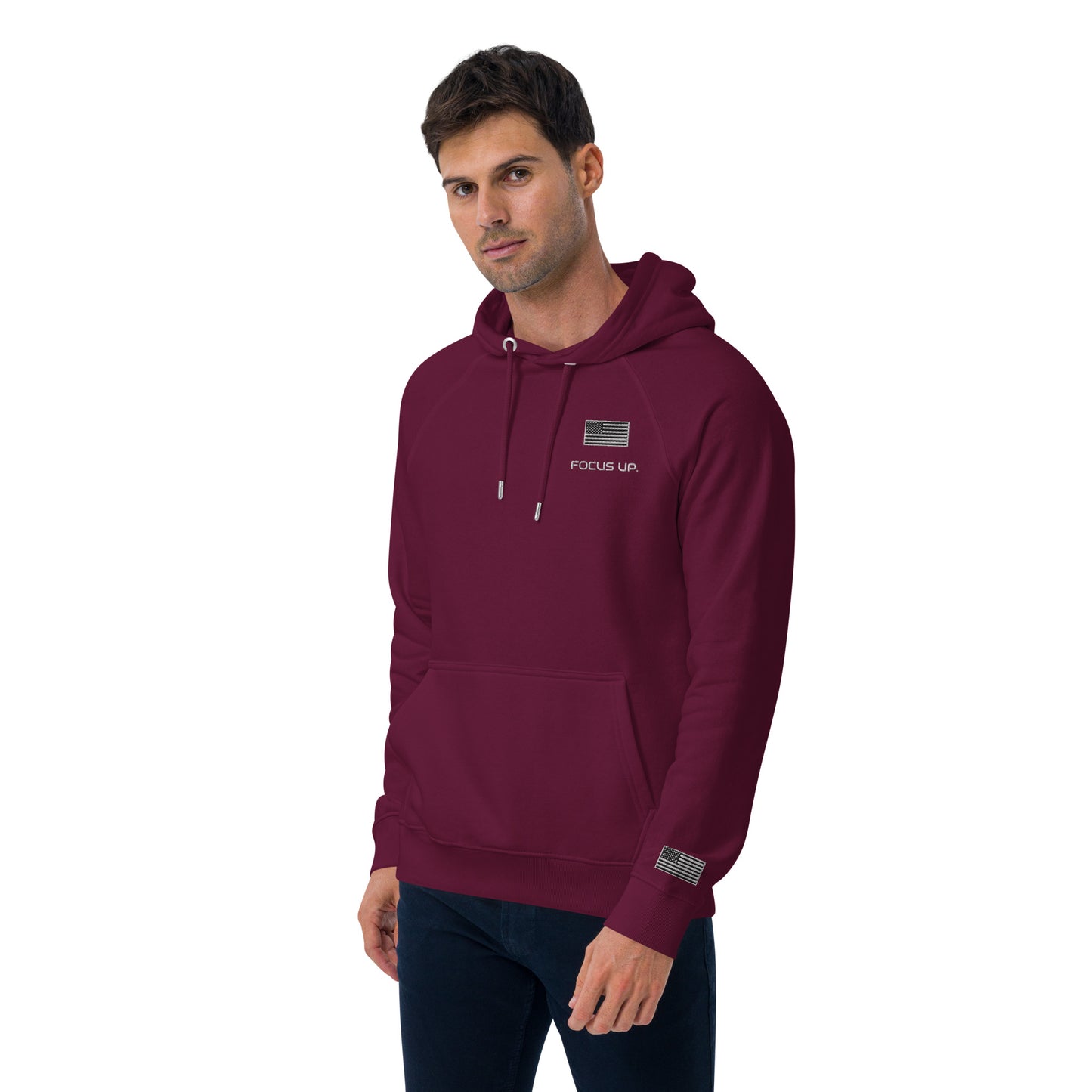FU - Unisex eco raglan hoodie - white embroidery