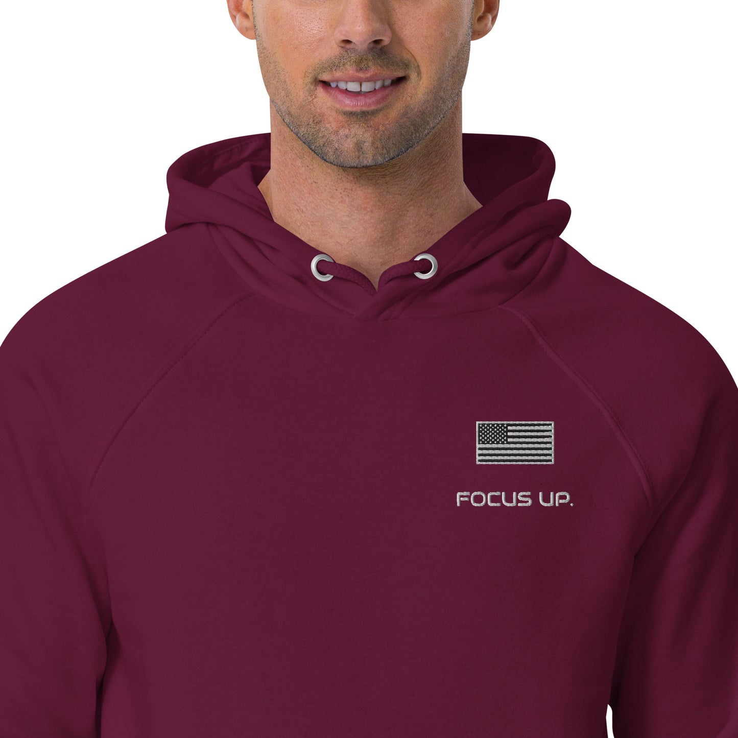 FU - Unisex eco raglan hoodie - white embroidery